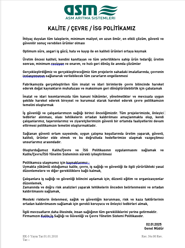 ASM Arıtma | Sertifikalar