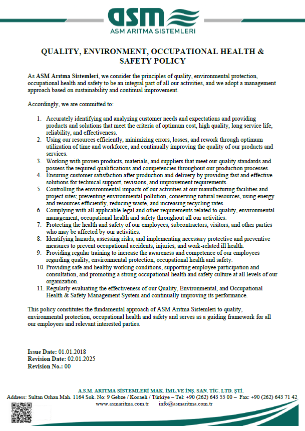 ASM Arıtma | Certificates